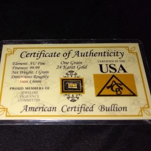 Certified 24 karat gold bullion